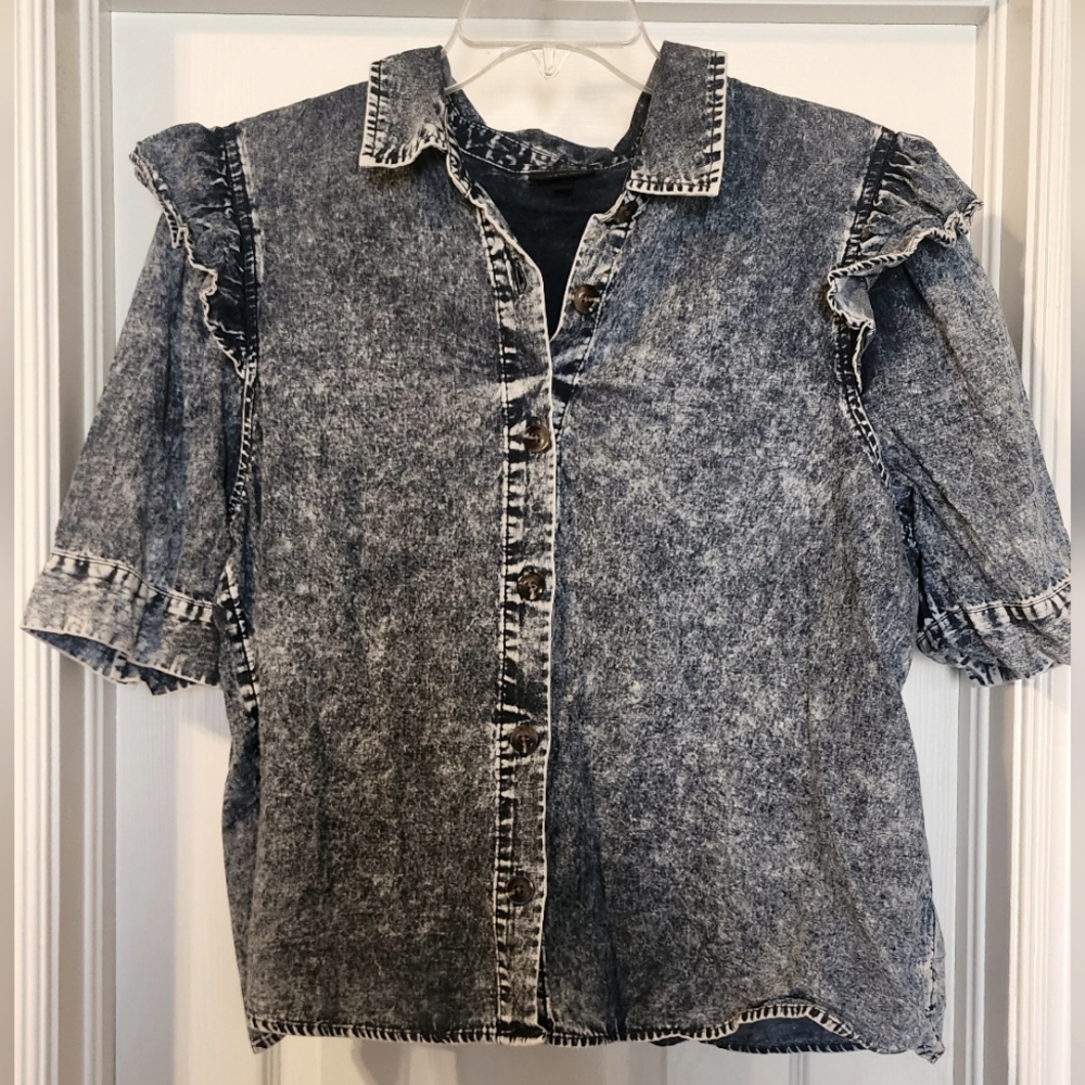 Who What Wear Acid Wash Denim Shirt | Short Sleeve